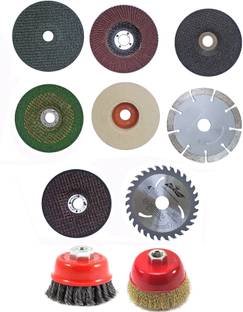 दमदार Angle Grinder Accessories 8pc (Metal Cutting Flap GC Grinding Felt Marble High Speed Grinding and Wood Wheel set) With 2pc Cup Brush set (Pack of 10pc) हैंड टूल किट