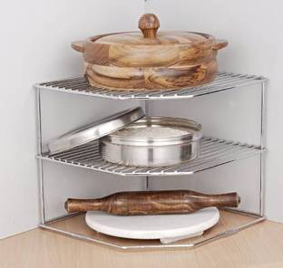 Rizik Store Stainless Steel Multipurpose Kitchen Corner Shelf Rack Stand/Chakla Belan Storage Steel Wall Shelf