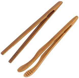 MyJerry Bamboo Toaster Tongs Reusable, Tongs for Toast, Bread, Tea Bag Squeezer, Pickles and Other Small Food Items 17.7 cm NA Tong Set