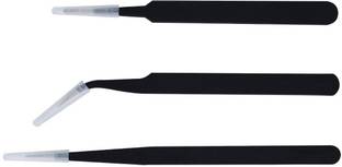 PagKis Set of 3 ESD safe tweezers for electronics repair - Slim Tip Pointed, Round Blunt and Curved Pointed Tip
