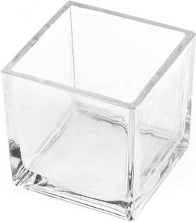 BILAL ANSARI clear shiny crystal cube shape glass vase for home decor centerpieces and it is used for multipurpose like wedding, birthday, flower vase Glass Vase
