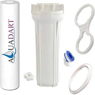 AquaDart 10 Inch Pre-Filter Housing Compatible With All Types of RO UV UF Water Purifier Systems With 1 PP Spun, Double Spanner, 2 Pcs 1/4 Connector, Tafflon Tape and Pipe Solid Filter Cartridge