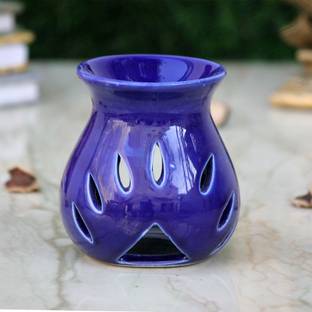 JAAMSO ROYALS Blue Ceramic Tealight Candle Holder Oil Burner - Aroma Lamp - Aroma Diffuser (3.5 H x 3 W Inch ) Ceramic 1 - Cup Candle Holder Set