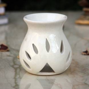 JAAMSO ROYALS White Ceramic Tealight Candle Holder Oil Burner - Aroma Lamp - Aroma Diffuser (3.5 H x 3 W Inch ) Ceramic 1 - Cup Candle Holder Set