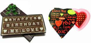 FabBites Chocolate with Happy Birthday My Love Message/Quote with 25 Grams Heart Shape Chocolate Gift Pack Combo