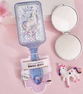 Le Delite unicorn hairbrush for girls kids / Cute & Latest Imported Novelty Glittery Brush Detangler Paddle Cushion Antistatic Hair Loss Massage Hairbrush 3D Unicorn Kids Hair Brush/Hair Comb/ glitter stylish hairbrush kids/Unicorn Hair Brush Unicorn Clip For Girls (pack of 2 items)