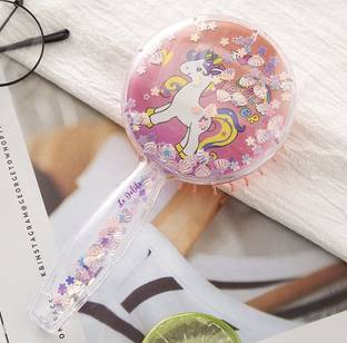 Le Delite Hairbrush for Kids(1 piece)Cute Latest Imported Novelty Brush Detangler Unicorn comb for Kids Birthday Return Gifts Girls, Unicorn mirror Grooming Tool round shape (unicorn round mirror hairbrush)