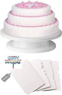 SHREE SADGURU CREATION Combo of Cake Decorating Items Revolving Turntable and 4 Icing Scraper- Multicolor Kitchen Tool Set
