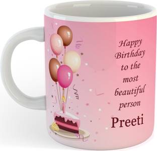 SAHU KRAFT Gifts Happy Birthday Preeti Name Printed Coffee , Preeti , Best Gift For Friends , Lovers , Sister , Wife , Daughter Name Ceramic Coffee Mug