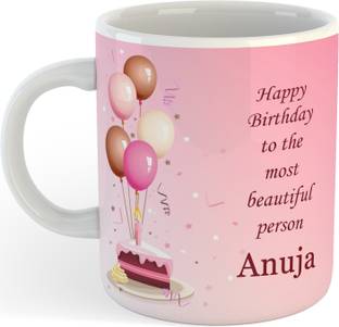 SAHU KRAFT Gifts Happy Birthday Anuja Name Printed Coffee , Anuja , Best Gift For Friends , Lovers , Sister , Wife , Daughter Name Ceramic Coffee Mug