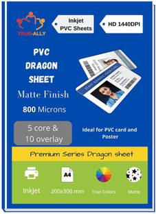 True-Ally Premium MATTE Finish PVC Lamination Dragon Sheet A4 Size 800 Micron for PVC Aadhar , Photos, ID card (Set of 5 Cores and 10 Overlays) Unruled A4 800 gsm Inkjet Paper