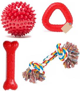 Hachiko Best Quality Dog Rubber Chew Toys Kit (Rubber Ball Toy + Rubber Bone Toy + Spike Ball Toy + Trio Chew) Pet Playing ,Exercise Rubber Fetch Toy (Combo of 4) Rubber Chew Toy, Rubber Toy, Soft Toy For Dog
