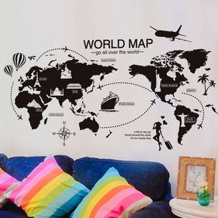 Flipkart SmartBuy 113 cm Wall Black Education World Map School Office Decal Self Adhesive Sticker