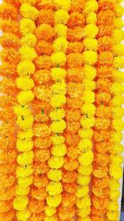 APSAMBR 10PCS Artificial Marigold Flower Garlands 5 Feet Long (Light Orange and Yellow, Wedding Party Mantle Decoration, Faux Garlands Wedding Garland, Diwali Decoration, Spring Bush Floral! Garlands Pack of 10