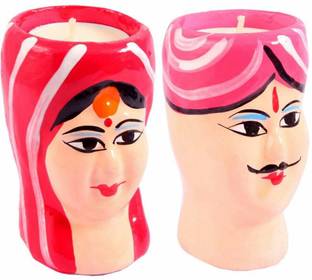 GORANSHI HANDICRAFTS Hand Painted Kaka Kaki Tealight Candle Holders Pair with attractable Design for Diwali Decoration II Living Room II Guest Room II Bedroom II Entrance Door Decor II Showpiece Plastic Tealight Holder