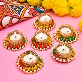 RHYTHM GIFT4U MotiGota Ring Candle| Diya Candle | Diya for All Kind of Festival Diwali/Navratr, Birthday Candle | Colourful Hand Making Puja Candle| Pooja Diya | Home Decoration Candle| 6 Pcs Desiner Candle Candle