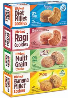 Weleet NATURAL COOKIES (RAGI, MULTI GRAIN,DIET MILLET & BANANA) 4 COMBO Assorted Biscuit