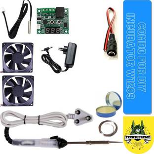 टेकसुप्रीम Best Combo for DIY Incubator W1209 12V DC Digital Temperature Controller Board with 12v 2amp Adapter and 3 inch 2 fan 25W Soldering Iron, Soldering Wire, Soldering Paste 1 DC Connecter इलेक्ट्रॉनिक कॉम्पोनेन्ट इलेक्ट्रॉनिक हॉबी किट