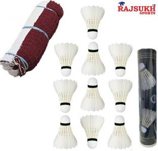 RAJSUKH SPORTS Badminton Cotton Net With 10 Pics Feather shuttlecocks Badminton Kit