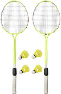 CLOVERBYTE Florescent Badminton Set Of 2 Piece Badminton Racquet with 4 Piece Plastic Shuttle Badminton Kit