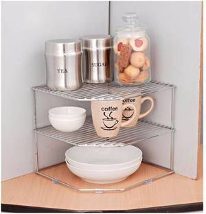 Homedmart Containers Kitchen Rack Steel Presents Combo Pack of Steel Fruit/Vegetable Basket & Multipurpose Steel Corner