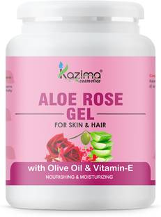 Kazima Aloe Rose Gel with Pure Aloe Vera, Olive & Vitamin E for Face, Skin & Hair - Moisturizing, Skin Lightening, Acne Scars, Wrinkles, Sunburn & Dark Circles