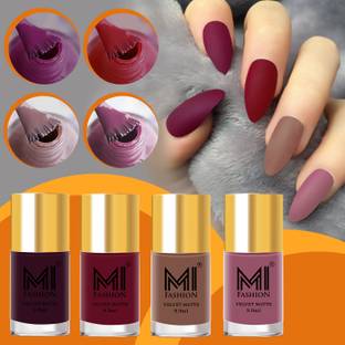 MI FASHION Soft Smooth Unique Matte Nail Polish Combo Sets of 4 Unique Colors - Magenta Red, Bordeaux, Deep Coffee, Rose Taupe Magenta Red, Bordeaux, Deep Coffee, Rose Taupe