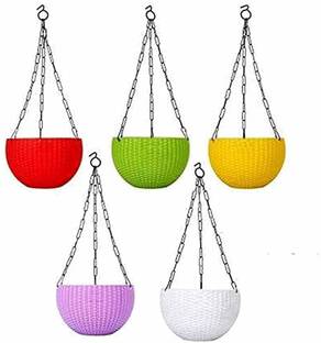 TFH Plastic Hanging Gamla Planter For Home Balcony Garden Decoration Multi Color Pack Of-5 Plant Container Set