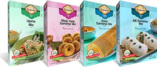 Karamat Combo Mix, No Artificial Colour & Preservatives, MYO, Idli Sambhar Mix + Dosa Sambhar Mix + Medu Vada Sambhar Mix & Upma Mix, Breakfast Food, Ready to Cook Food Products, (Pack of 4) 1400 g