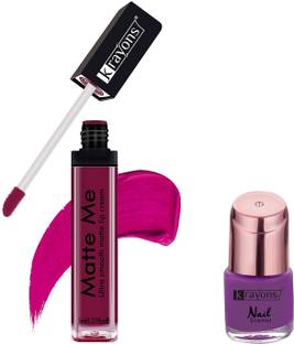 KRAYONS Mate Me Ultra Smooth Matte Liquid Lip Color, Pink Fever, 5ml And Color Me Crazy Glossy Nail Enamel, True Purple, 8ml, Combo (Pack of 2)
