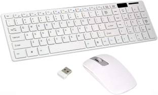 MEGATRNZASE Wireless Keyboard and Mouse Combo Full Size Slim Thin Wireless Keyboard Mouse with Numeric Keypad with On/Off Switch on Both (White and Silver) Combo Set
