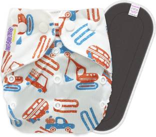 Bembika B Plus Printed Cloth Diapers for Babies, Washable Reusable, Adjustable Sizes with 5 Layer Bamboo Charcoal Insert (Vehicle Doodle) 1ABB1 - XL