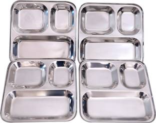ANS Collection Set of 4 Steel Copper Platter with Attach Bowl Chip & Dip Tray