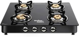 KhaitanAvaante ISI Certified Kwid MS 4 Burner Toughened Glass Top with Detachable Stainless Steel Spill Tray & 2 Years warranty on Glass Top Glass Manual Gas Stove