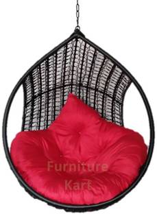 Furniture kart Luxury Hammock Swing Chair Jhoola Hanging Egg Chair Black with Red Cushion Steel Large Swing