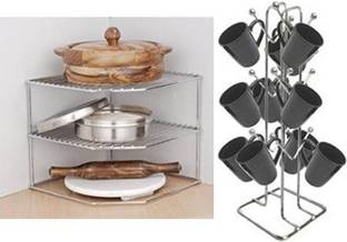 Value Adds Containers Kitchen Rack Steel Present a combo pack of stainless steel and Rust free silver v shape cup stand + corner