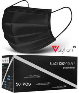 Vaghani Vaghani 50 Units Disposable 3 Ply Surgical Mask With Thick Melt Blown (SMMS) Filter, Anti-Virus, Anti-Bacteria, Anti-Pollution Mask with Nose Clip Surgical Mask With Melt Blown Fabric Layer Surgical Mask With Melt Blown Fabric Layer (Black, Free Size, Pack of 50, 3 Ply) 3 Ply Surgical Mask (50 Piece) ( Black )( With Pin )( Who Approval ) Surgical Mask With Melt Blown Fabric Layer