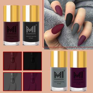 MI FASHION Soft Smooth Unique Matte Nail Polish 4 Unique Colors Dark Sienna, Black, Ash Grey, Aubergine