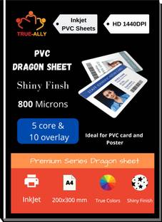True-Ally Premium Extra shine Finish PVC Lamination Dragon Sheet A4 Size 800 Micron for PVC Aadhar , Photos, ID card (Set of 5 Cores and 10 Overlays) Unruled A4 800 gsm Inkjet Paper