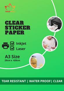 True-Ally A3 Clear Self Adhesive Sticker Photo Paper for Inkjet and Laser Printer (Transparent) Waterproof, Dries Quickly, Tear Resistant DIY Sticker printing Label Art Unruled A3 110 gsm Transparent Paper