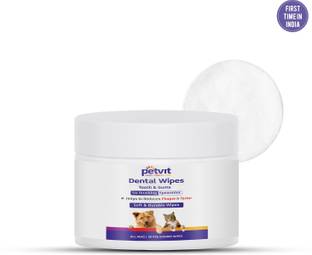 Petvit Dental Wipes For Tartar and Plaque Remover for Teeth Cleaning |Paraben Free & pH-Balance -For All Breed Dog & Cat - 50 Wipes For All Age Group Pet Toothpaste