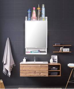 HOMACE Rich Look Mirror Cabinet for Bathroom Made in India - White Plastic Wall Shelf