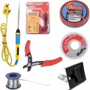 Coin Master 7 in 1kit | Soldering Iron Kit | 1 Pc Digital Multimeter | 1Pc Wire Cutter | Solder wire | Stand | 1 Pc Soldering Paste Flux | 1 Pc Desoldering Wik | 1 Pc Blue Soldering Iron 25 W Simple 25 W Simple