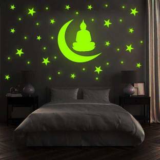 Ashamohar 29 cm Design Wall Stickers for Home Decoration for Hall, Children Room Buddha Wall Stickers Waterproof Wall Sticker PVC Self Adhesive Night Glow for Home, Office Glow in the Dark Sticker