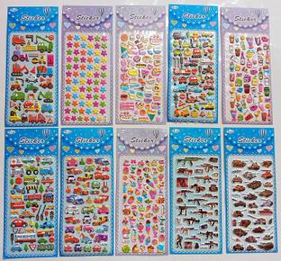 WHITE POPCORN 1 cm Big Cute Assorted Theme Sticker for Kids/Teachers (Set of 10) As Reward | Craft Scrapbooking | Pinata Filler | Wall Stickers | Non-Reusable Sticker