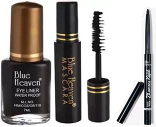 BLUE HEAVEN Waterproof Fashion Eyeliner and Mascara and 2X intense Kajal, Black shock