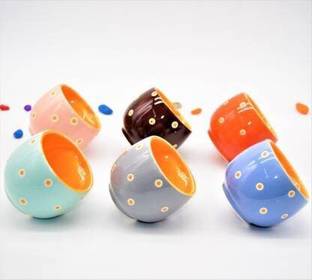 SJS Pack of 6 Ceramic Premium Design Ceramic Multicolor tea & coffee Cup/Mug set -140ML, Prefect for Gifting and Daily Use