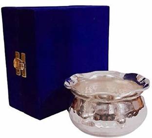 GIFTCITY German Silver, Silver Gold Plated Traditional Bowl Set of 9 Pcs with Velvet Box Bowl, Spoon Serving Set