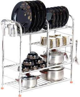Daaduji Utensil Kitchen Rack Steel Creations / 24 Inch 4 Layer Wall Mount Kitchen Dish Rack Plate Cutlery Stand/Kitchen Utensils Rack/Modern Kitchen Storage Rack/Dish Rack/ 24 x 24 Made In India