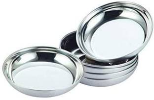 FIRLAM STAINLESS STEEL SMALL PLATES /HALWA PLATES / SNACKES PLATE PACK OF 6(10CM)DIAMETER Quarter Plate